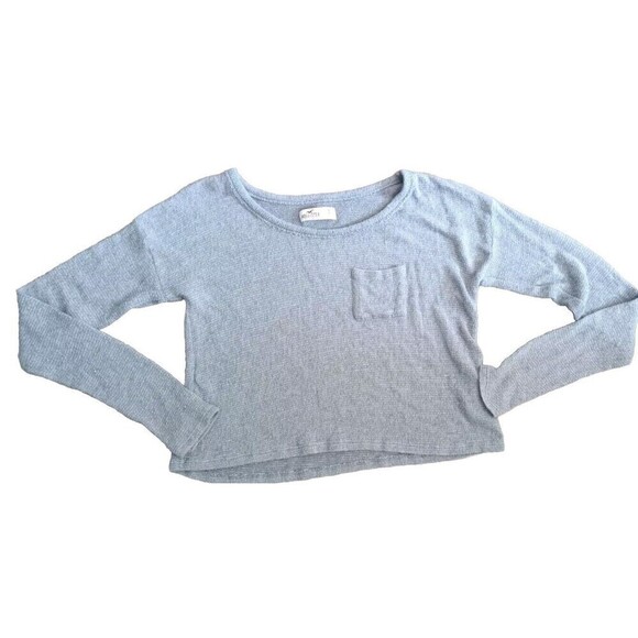 Hollister Cropped Sweater Womens Small  Pocket Gray  Soft Modal Lagenlook Y2K - Picture 1 of 4